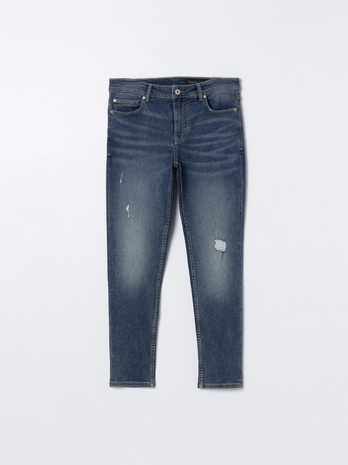 Calça jeans skinny confortável premium - Azul marinho