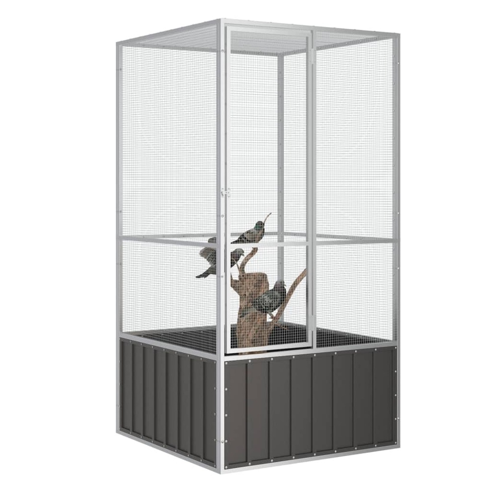 Cage à oiseaux anthracite 111x107x211,5 cm acier galvanisé
