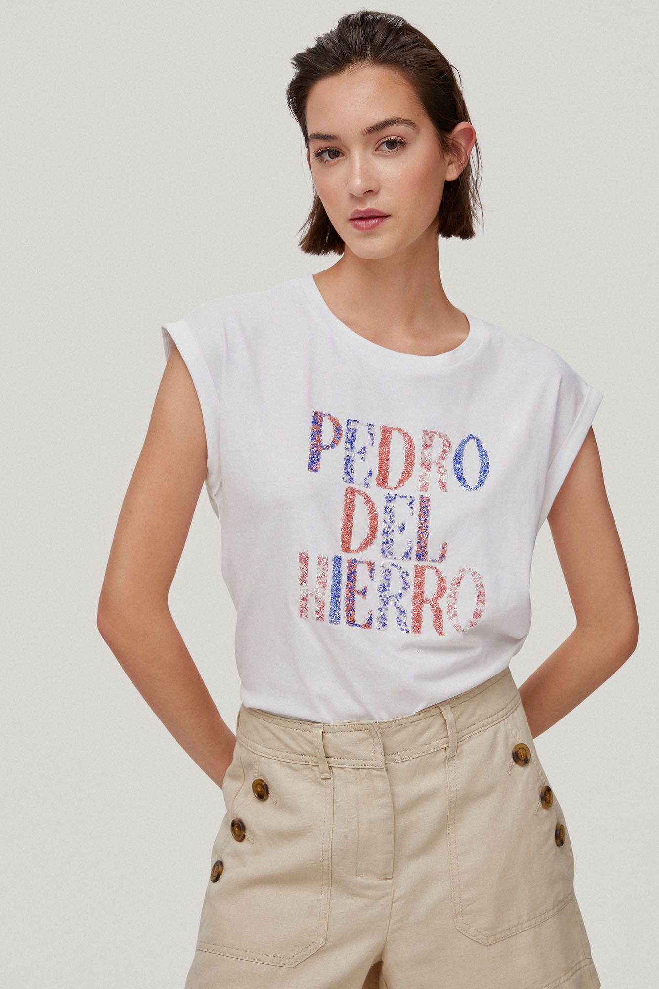 Camiseta de manga curta com logo - Crudo