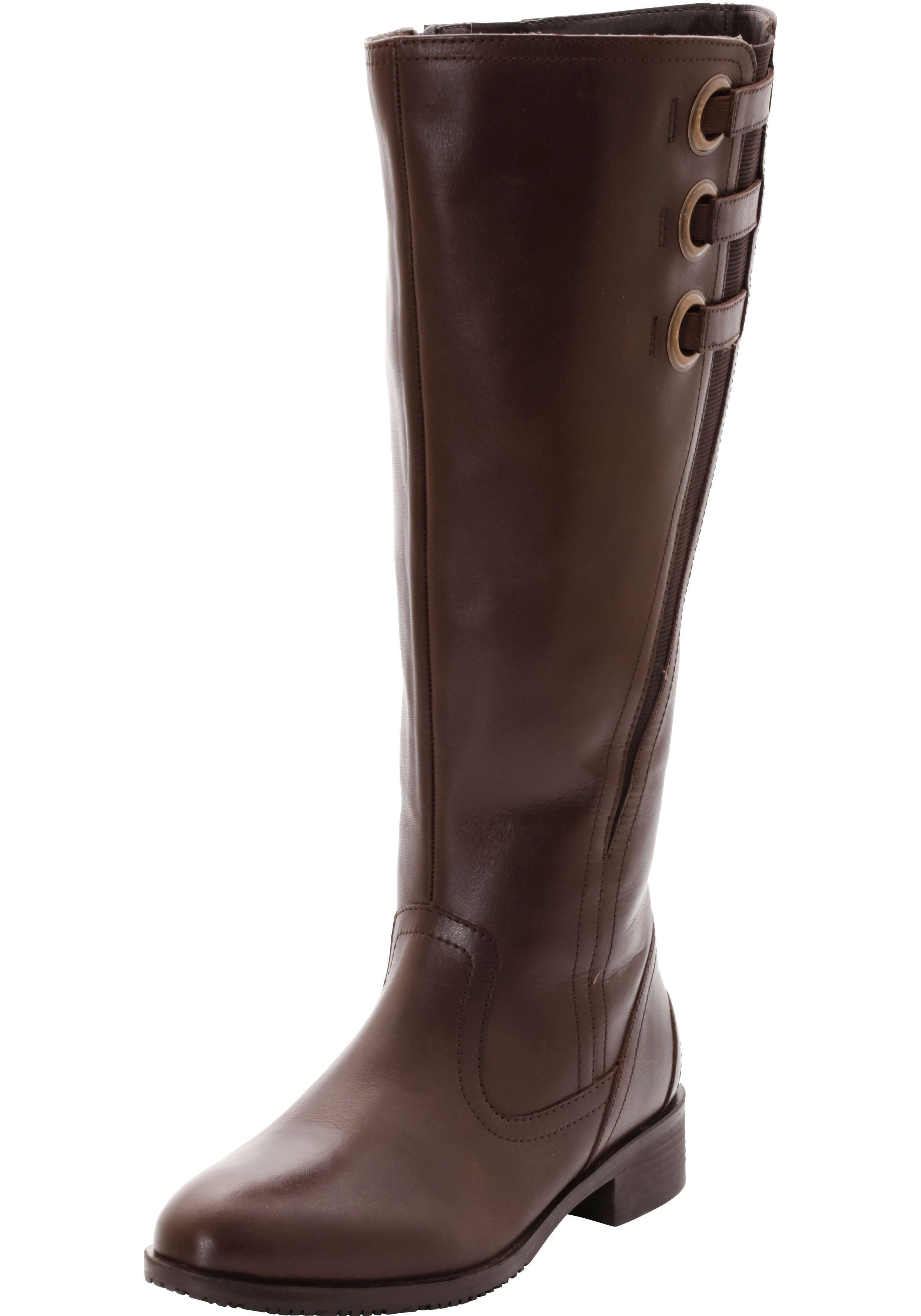 Weitschaftstiefel aus Leder mit drei Zierschnallen