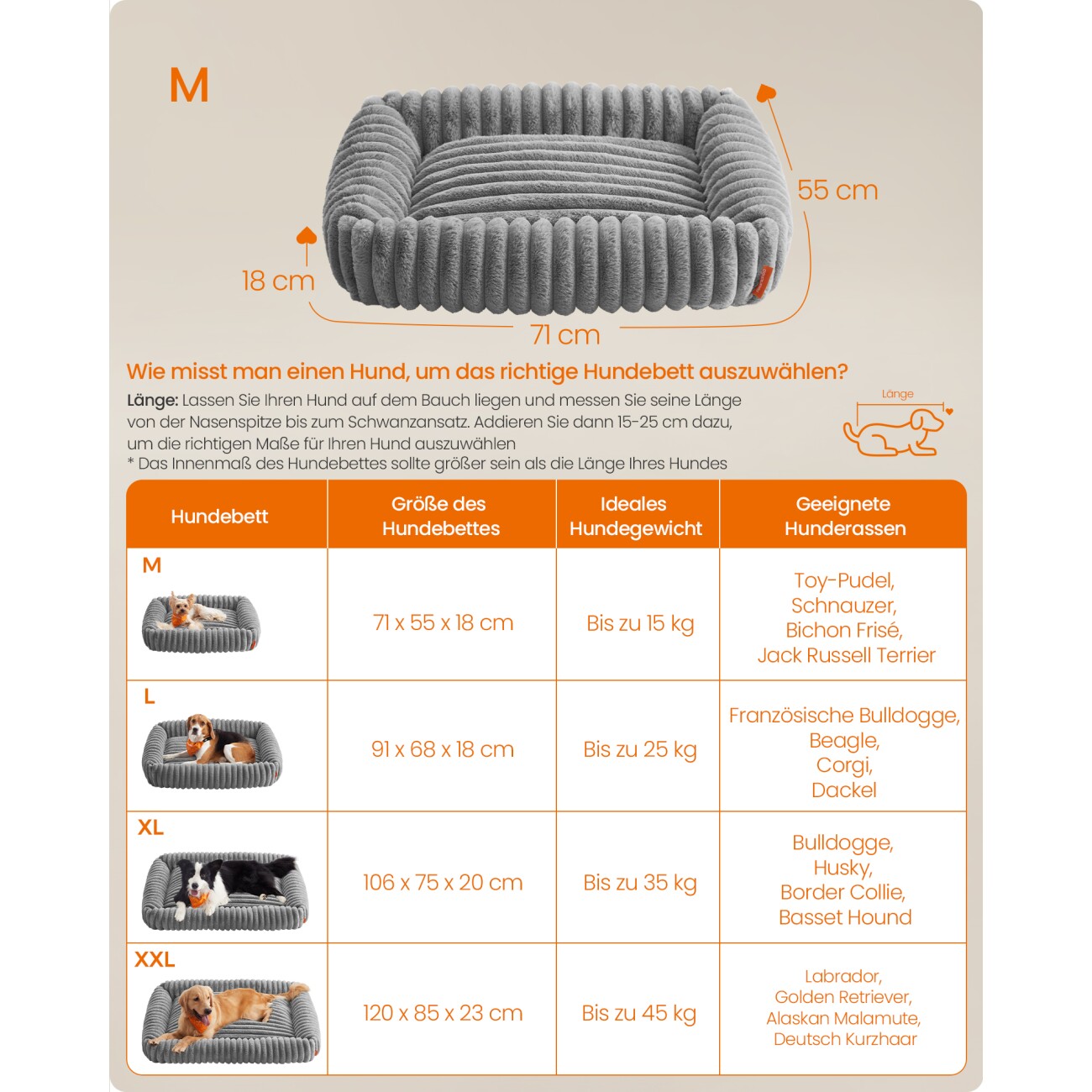 FEANDREA Hundebett orthopädisches Hundekörbchen,Hundekissen waschbar, flauschig M