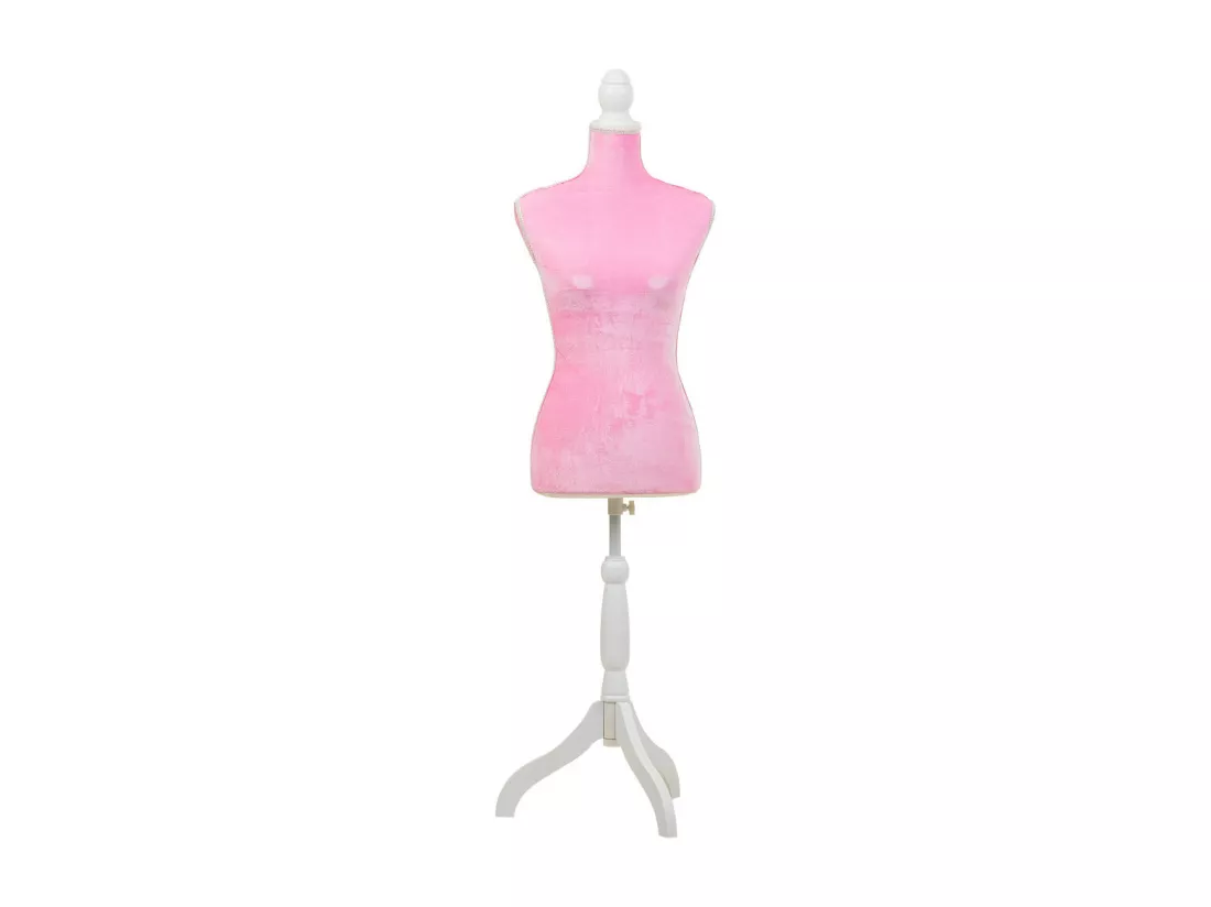 Mannequin en bois et mousse habillé de tissu rose 24x37,5x168h