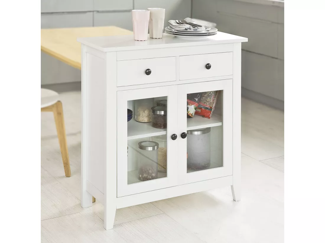 Buffet Commode Armoire de Rangement - Largeur 80cm - 2 tiroirs 2 portes- Coloris Blanc, FSB05-W