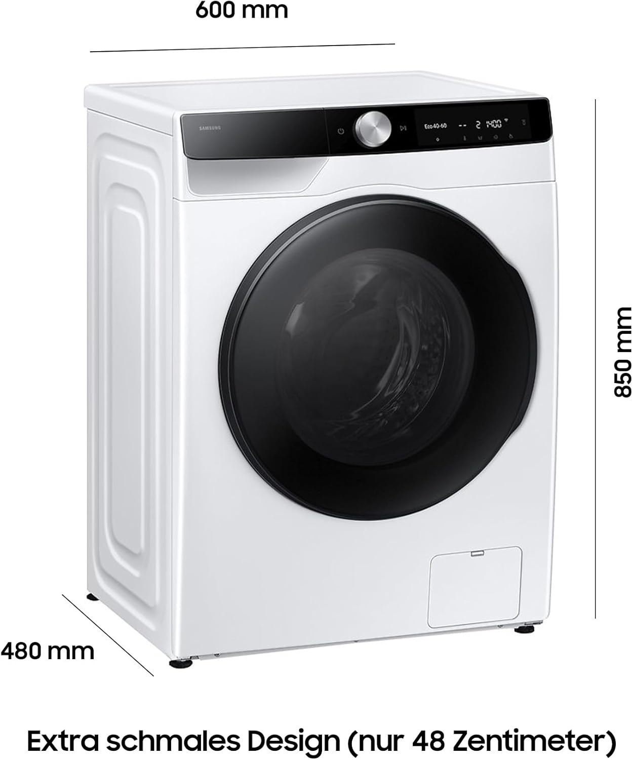 Samsung WD6100D SLIM AI Waschtrockner WD90DG6G94BKU2, 9+5 kg, Extra sparsam, EEK: E/A (-10%), Nur 48 cm tief, Waschmaschine + Trockner in einem, AI Wash, Ecobubble, SmartThings, SuperSpeed, Weiß