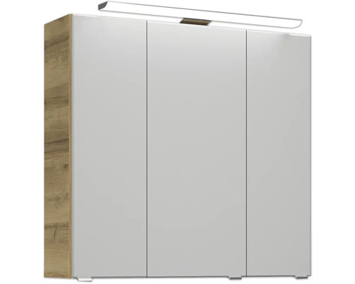 Pelipal Kumba badkamermeubelset (B x H x D): 137 x 200 x 50 cm, frontkleur: Riviera eiken, 5-delige set inclusief witte gegoten mineraalwastafel, halfhoge kast, onderkast en bovenkast (99.770126473)
