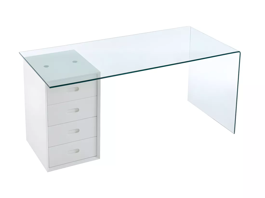 Bureau MURIEL avec rangements - 4 tiroirs - Verre trempé & MDF