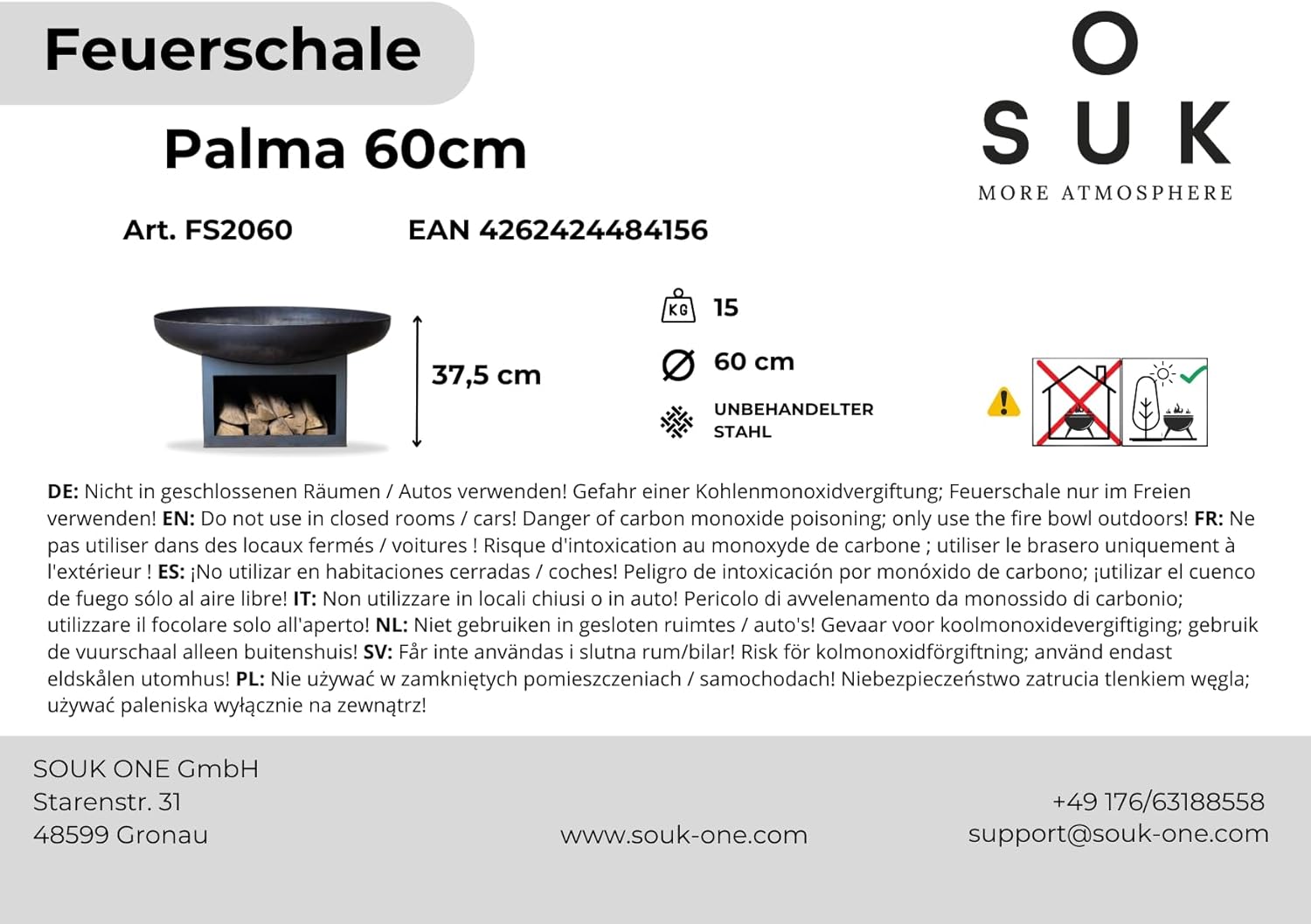 Feuerschalen Palma 60 cm, Feuerschale Feuerstelle für den Garten, Funkenschutz, Terrasse und Balkon, Feuertonne und Feuerkorb (Ø 60cm Palma)