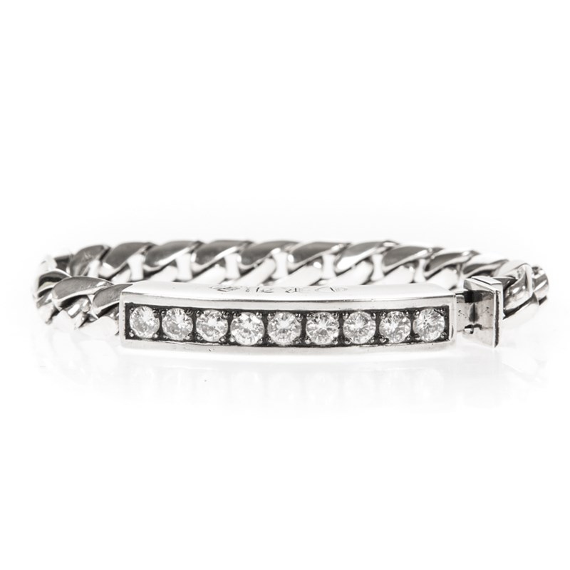 Gourmette Bracelet Moderne Argent Pierre Blanche