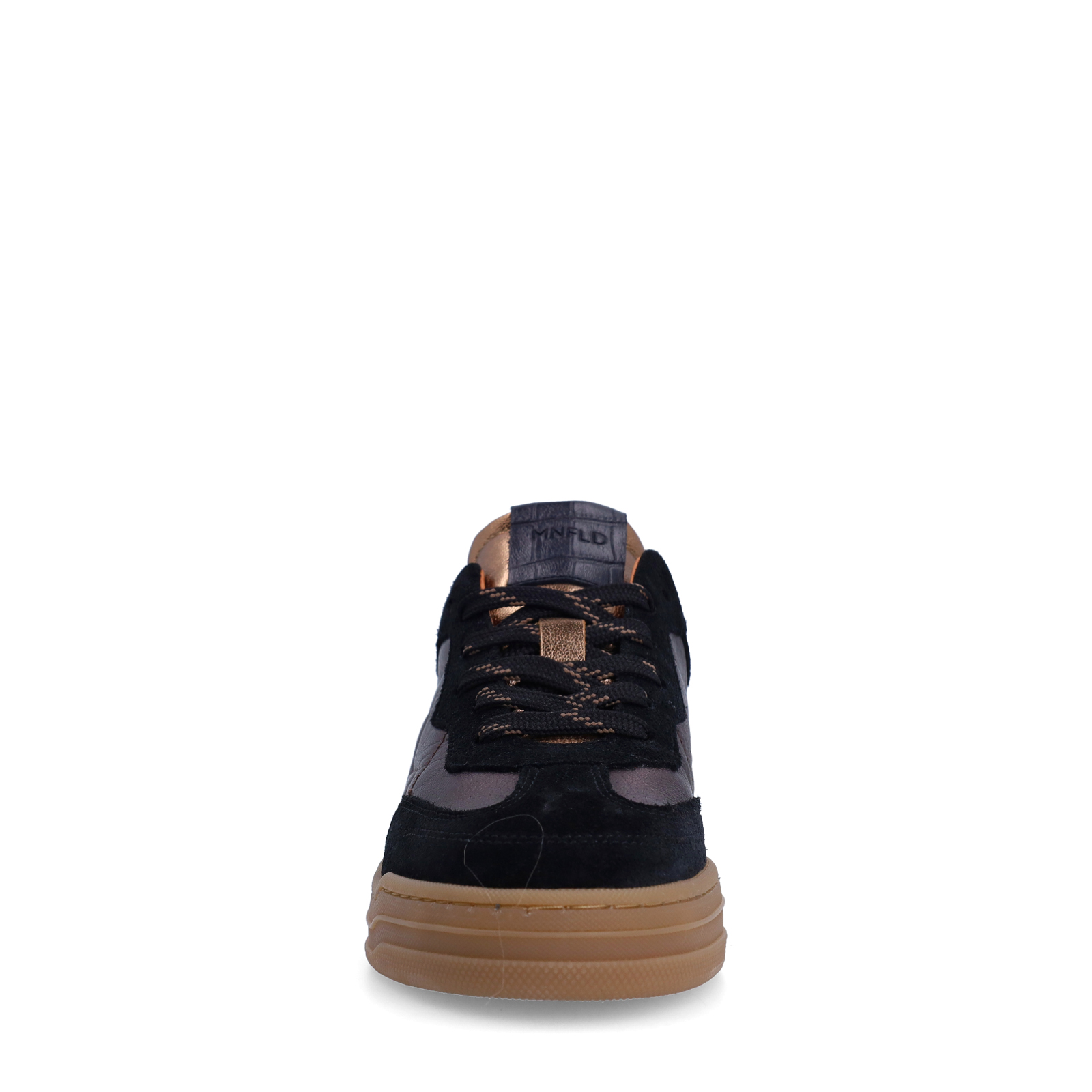 Zwarte suède sneakers met bronzen details