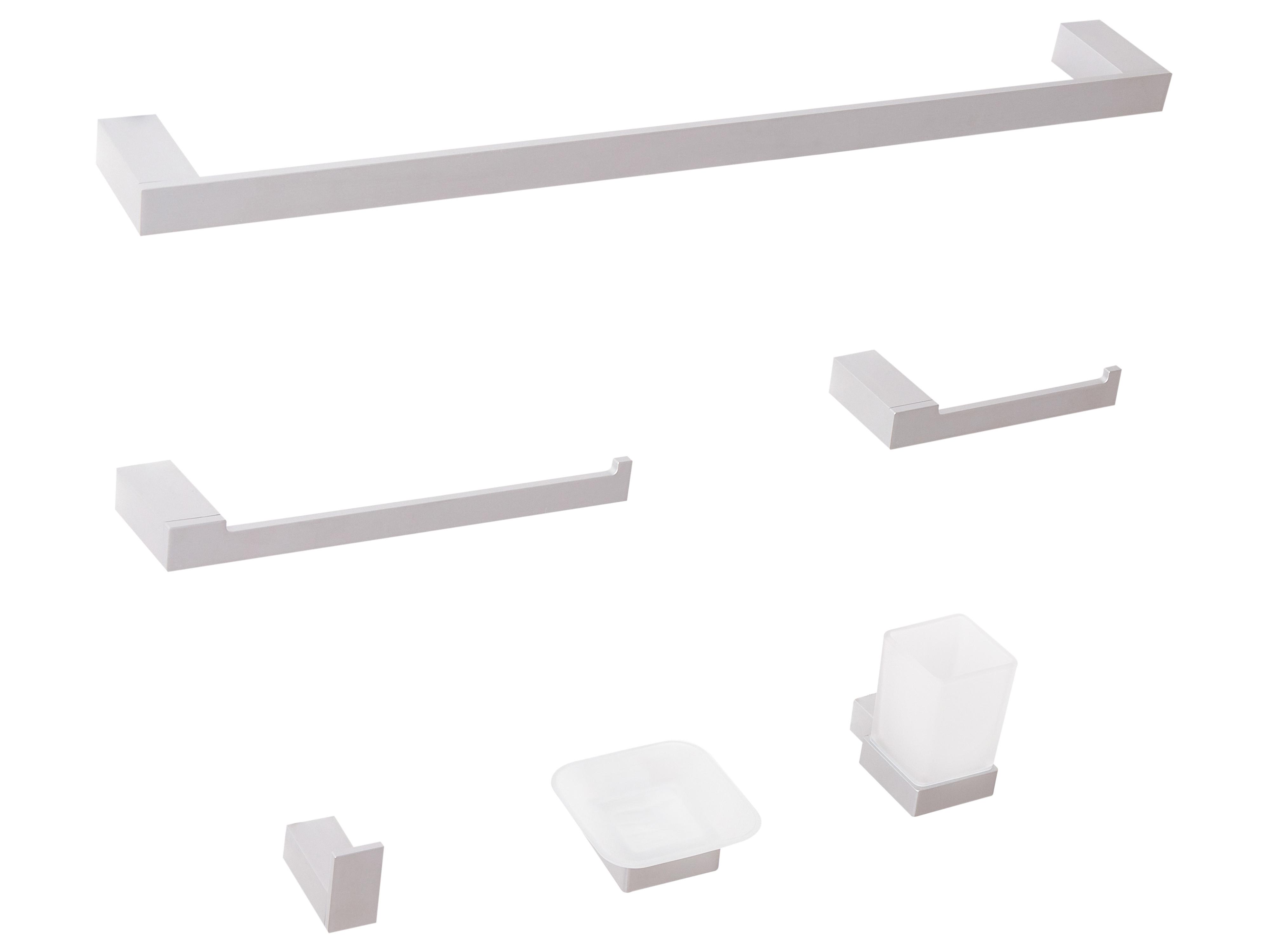 6-delige badkamer hardware set TUMACO met handdoekstangen en -haken Zilver