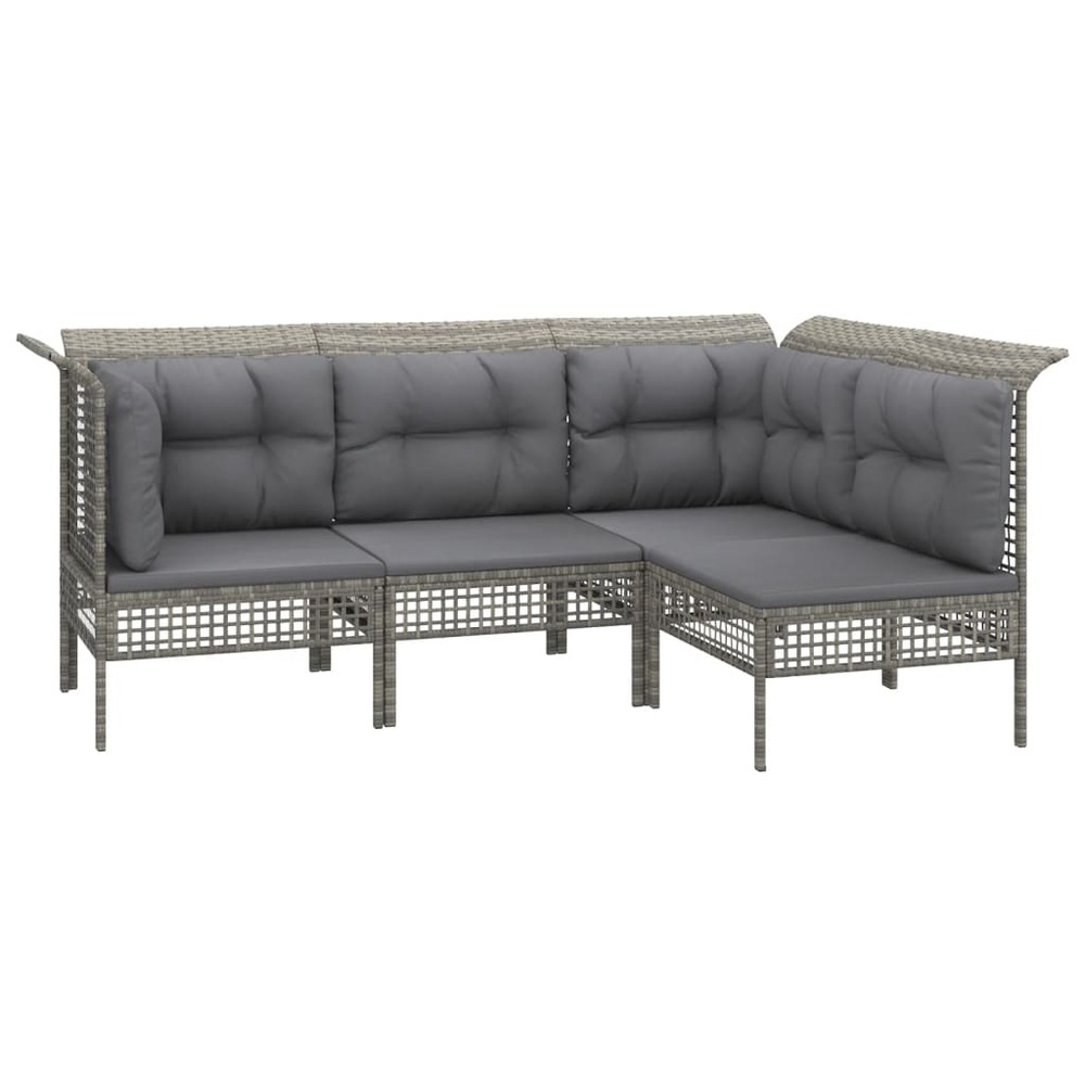 Salon de jardin meuble d'extérieur ensemble de mobilier 8 pièces avec coussins gris résine tressée