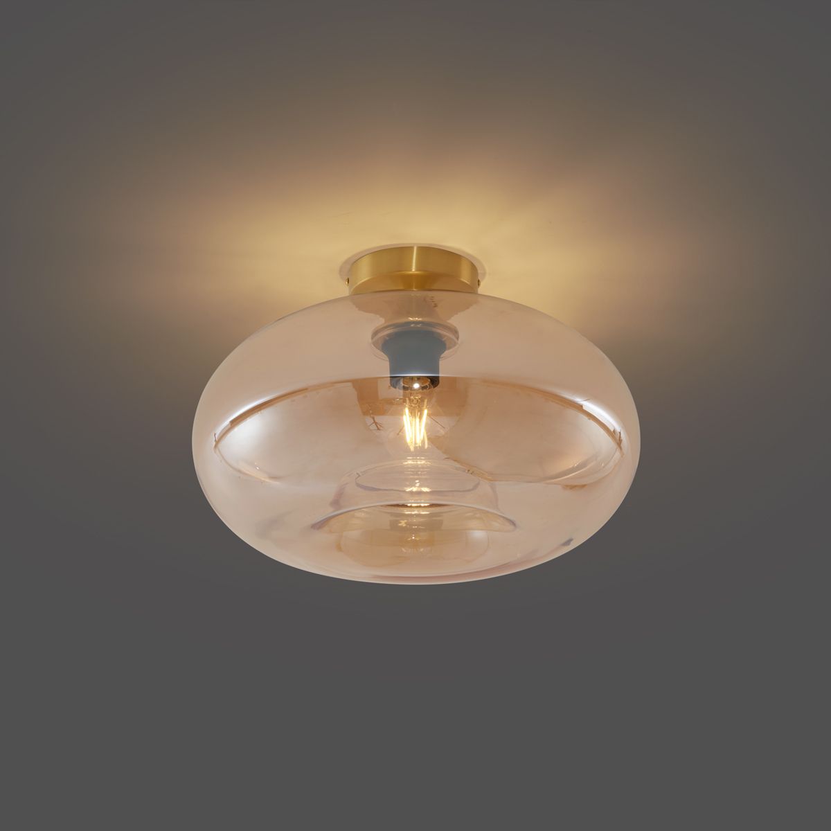 Art Deco plafondlamp messing met amber glas 40cm - Busa