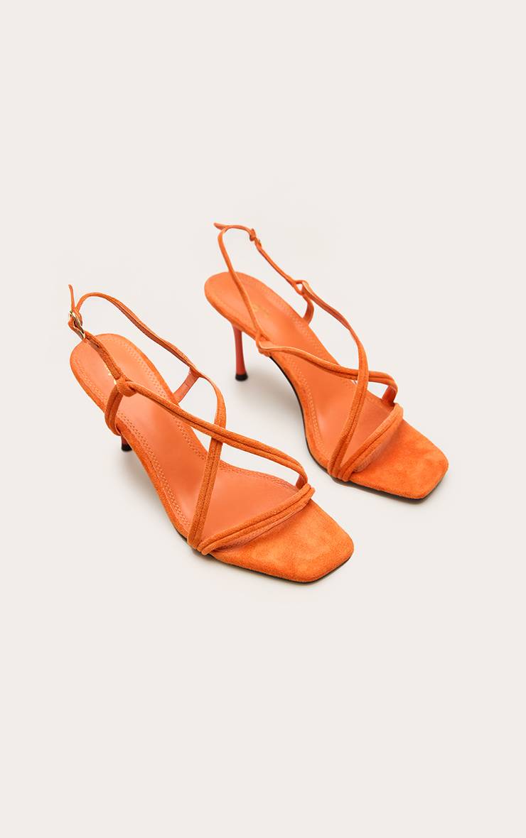 Orange Sandales À Talons En Synthétique À Brides
