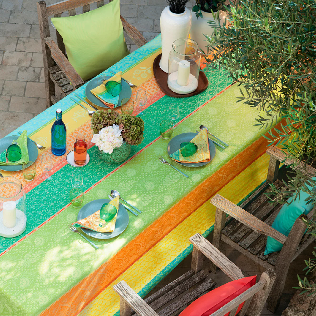 Nappe pur coton multicolore 155x155 Garnier Thiebaut