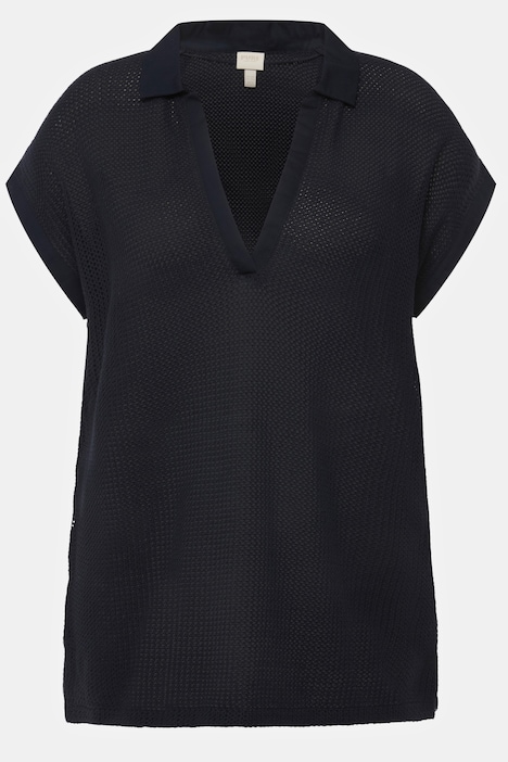 Pullover, Lochstrick, Polokragen, Halbarm, Biobaumwolle