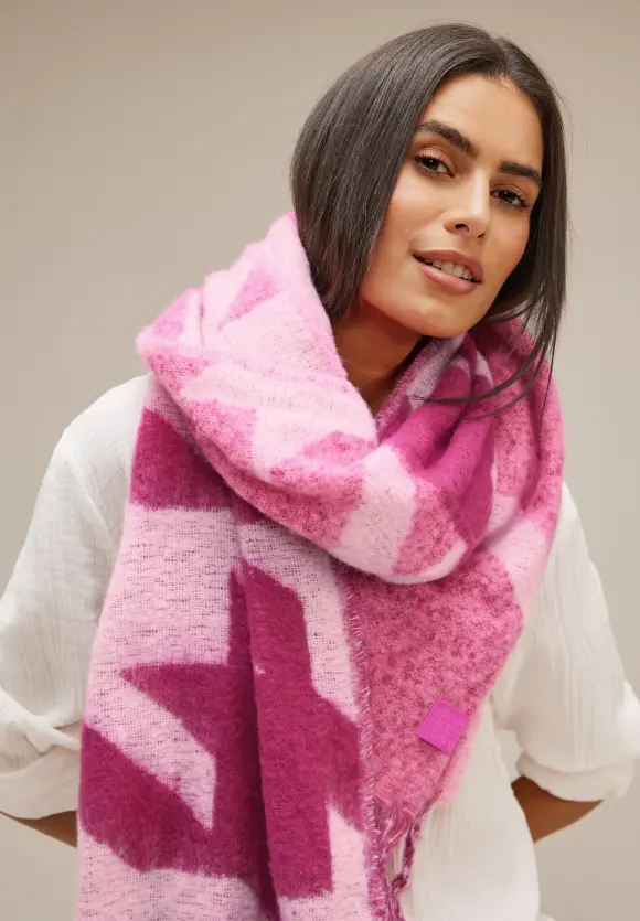 Cosy Schal mit Fransen - peony red