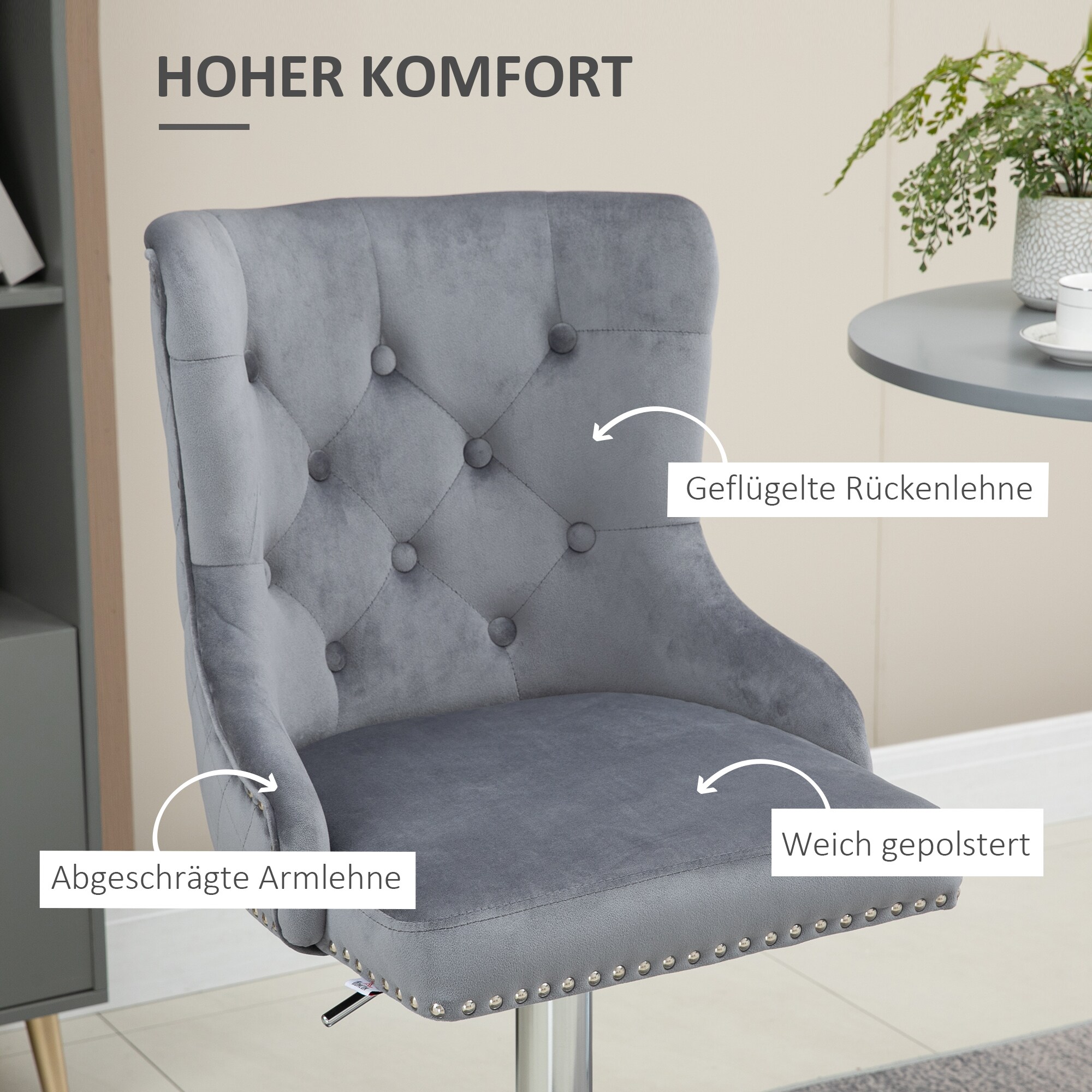 HOMCOM Barhocker-Set mit Fußstütze grau 46L x 55B x 123H cm