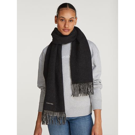 Calvin Klein Fringes Two Tones Halstørklæde, Black/Gray Morn