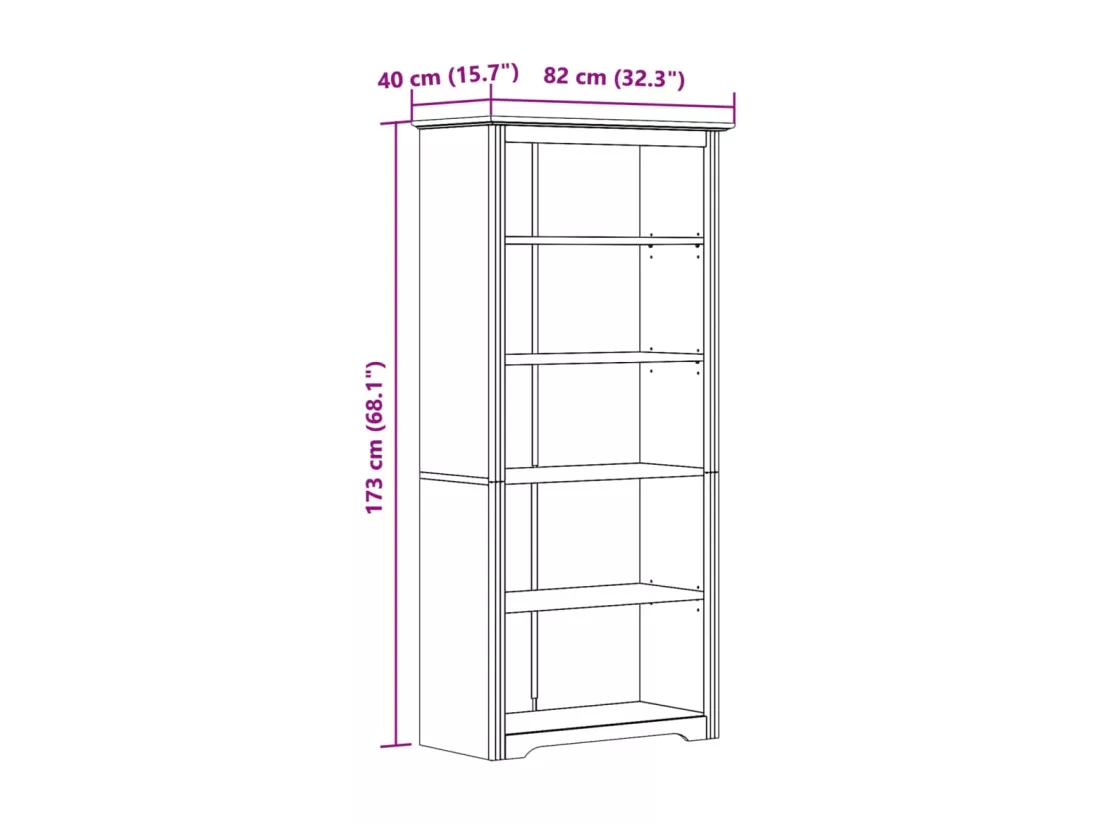 Bibliothèque BODO marron 82x40x173 cm bois pin massif 5 niveaux
