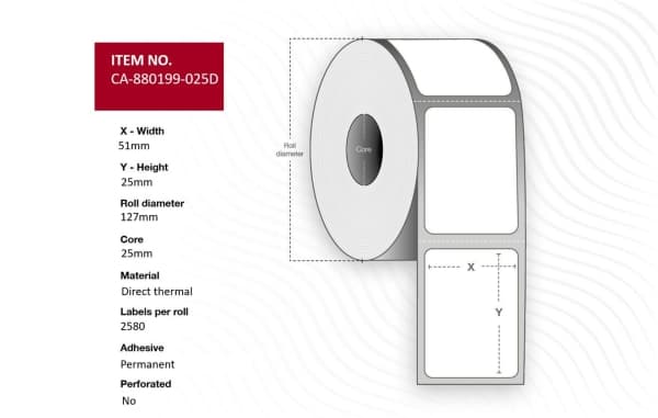 Capture - Permanet adhesiv - belagt - hvit - 51 x 25 mm 30960 etikett(er) (12 rull(er) x 2580) merkelapper (alternativ for: Zebra 880199-025D)