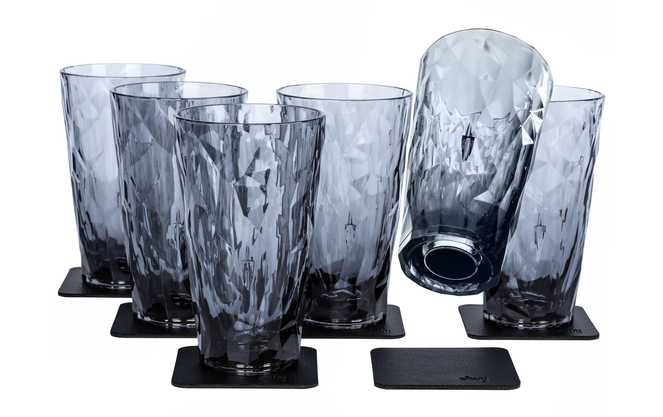 Magnet-Kunststoffgläser Longdrink Grau<br>Longdrinkgläser-Set