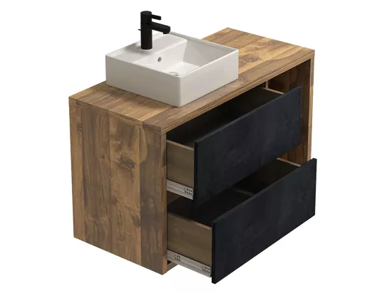 Meuble de salle de bain suspendu avec vasque carrée - Coloris naturel et anthracite - 100 cm - TIKITIKI