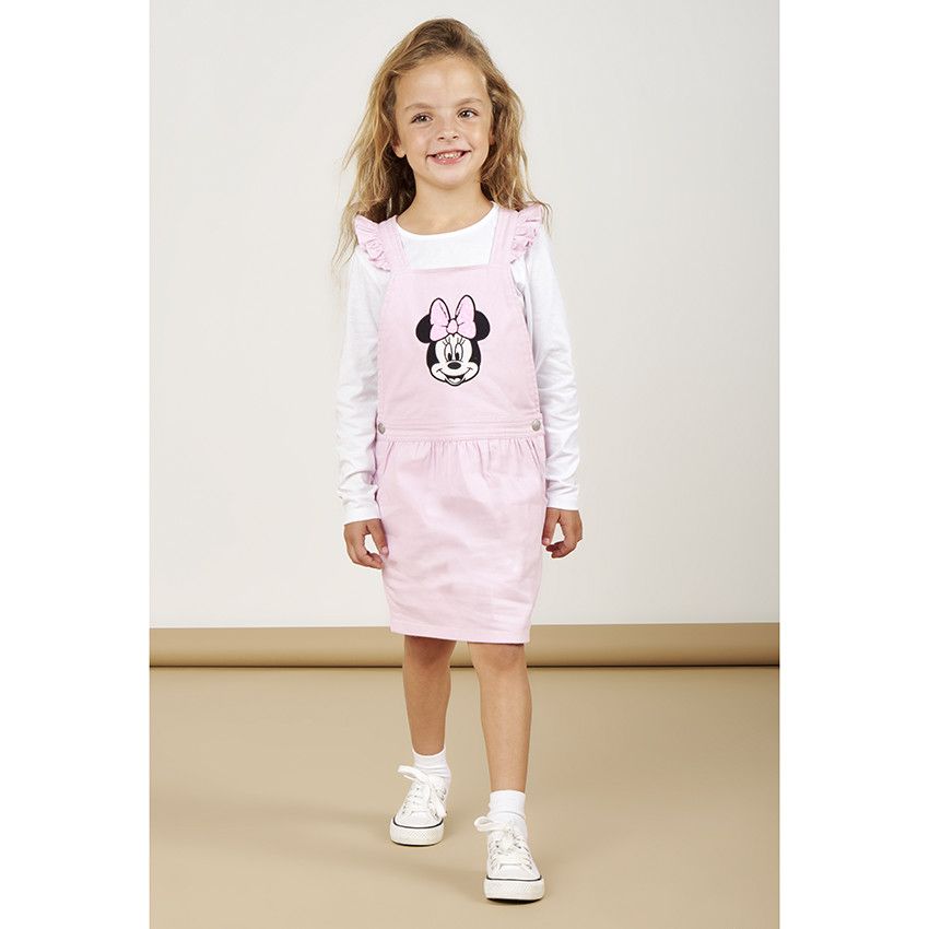 Robe salopette en twill patch Minnie Disney avec sequins pour fille - Lilas