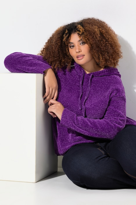 Chenille-Hoodie, Kapuze, Kordel, Langarm