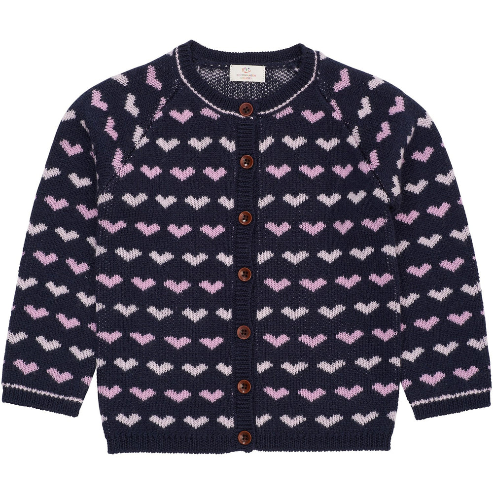 Køb COPENHAGEN COLORS Navy/Bubblegum Comb Merino Heart Cardigan