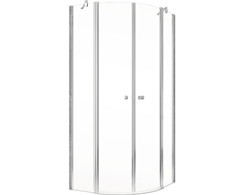 Ronde douche met draaideur op vast paneel SCHULTE 80 x 80 cm profiel chroom helder glas deurscharnier links deurscharnier rechts