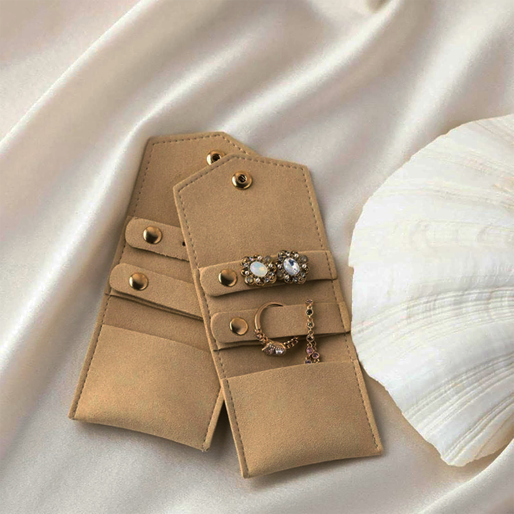 Faltbarer Mini Leder Reise Schmuck Organizer Aufbewahrungs Tasche für Ringe / Halskette / Ohrringe - Braun