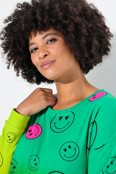 Sweatshirt, oversized, Farbverlauf Smiley, Langarm