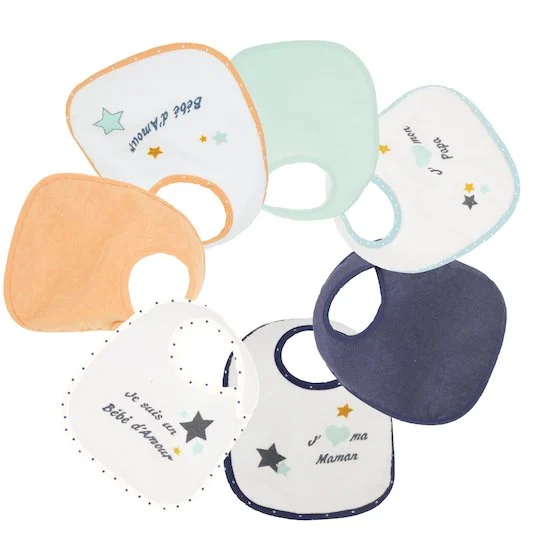 Lot de 7 bavoirs naissance   Baby love garçon        de               Trois Kilos Sept