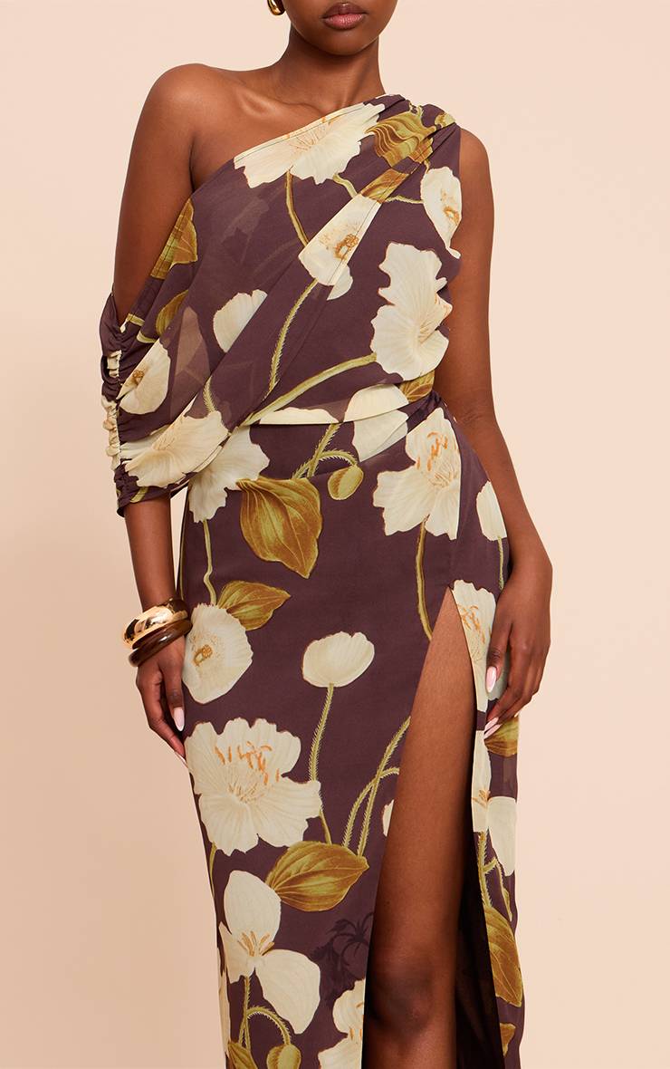 Chocolat Robe Longue En Mousseline Imprimé Zèbre Avec Détail Drapé