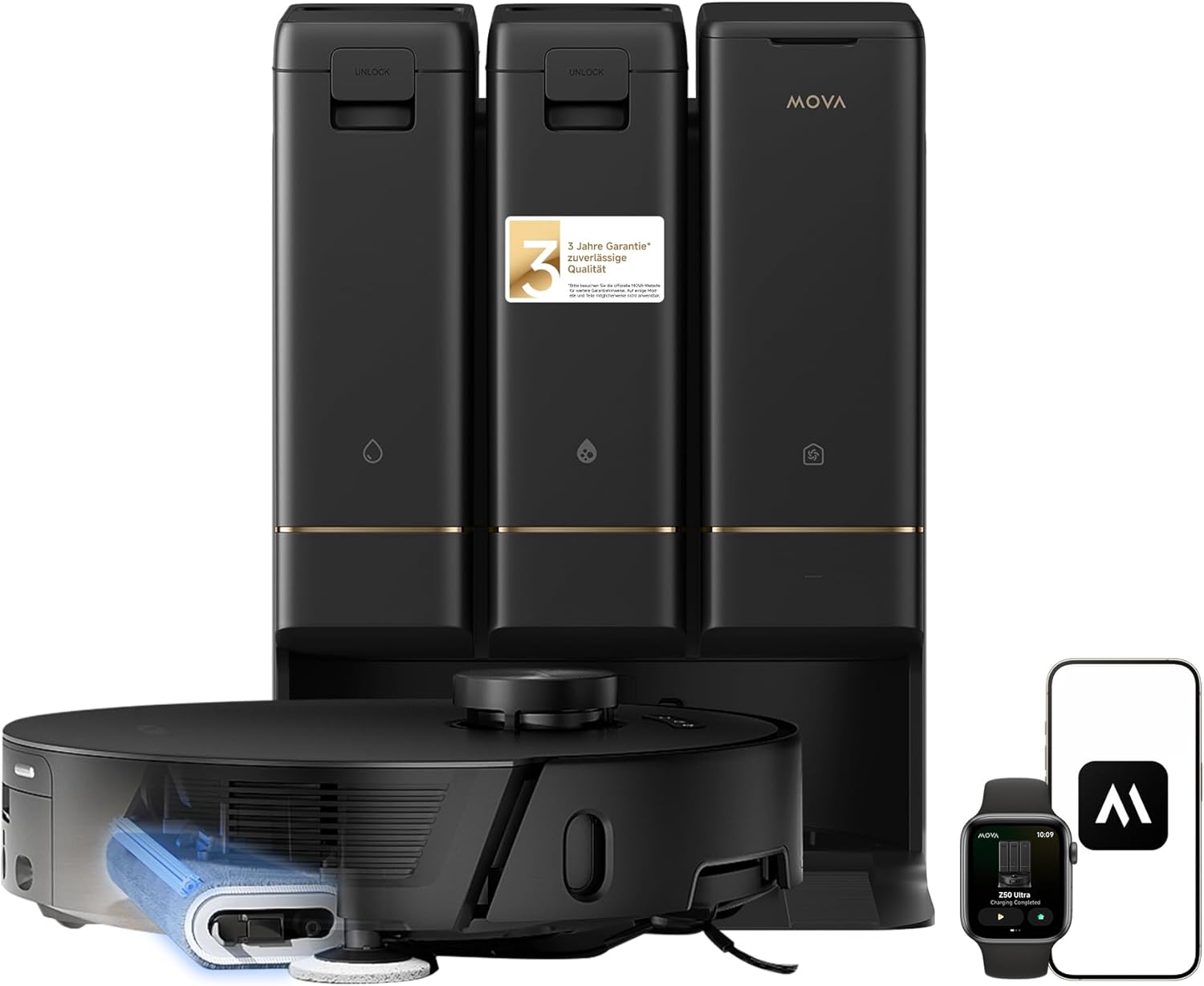 Mova Z50 Ultra saugroboter mit wischfunktion mit 19,000 Pa, 18N Abwärtsdruck, Lift-Mopp & Bürste, Tricut, DToF+RGB AI-Hindernisvermeidung, 75°C Heißwasser-Mopp, Selbstreinigend, Auto Entl./Nachfüll