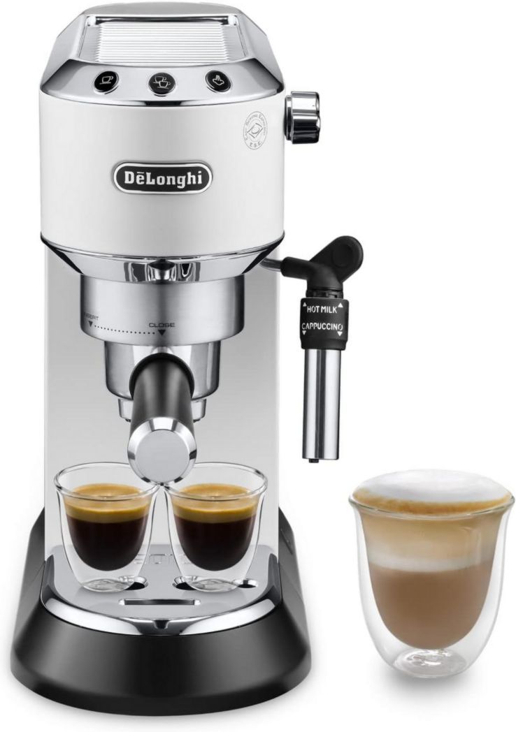 De'Longhi Dedica Style EC685.M, Machine à expresso avec buse à mousse de lait professionnelle, seulement 15 cm de large, réservoir de 1 L, boîtier en métal, compatible avec les dosettes ESE, métal