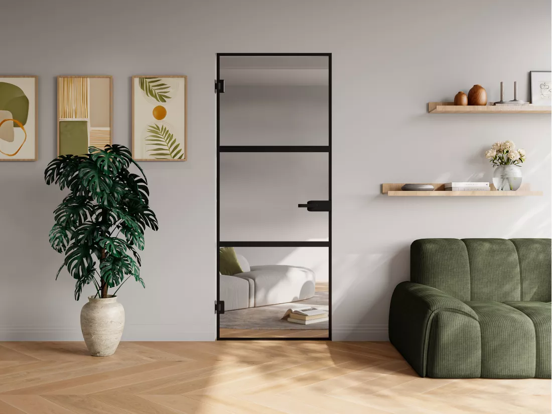 Porte réversible sans bâti en verre trempé - Noir - H204 x L83 cm - MASERU