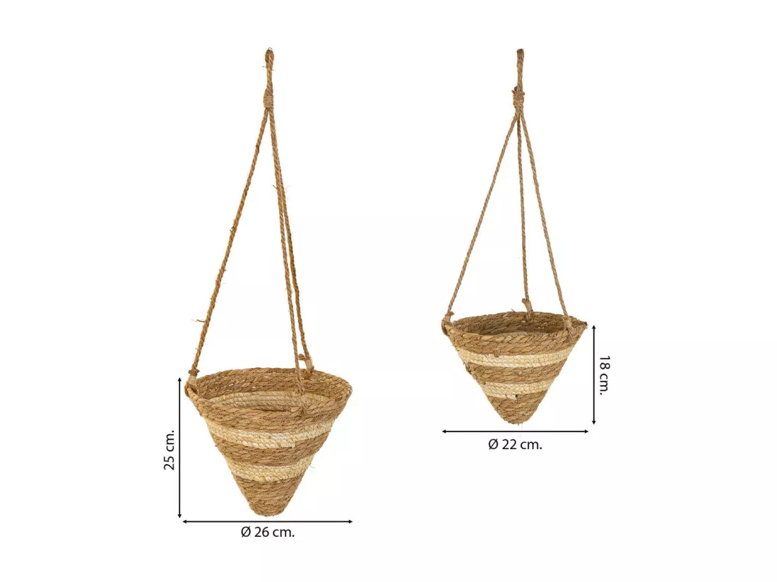 Paniers suspendus en fibre naturelle marron d26x25h-d22x18h
