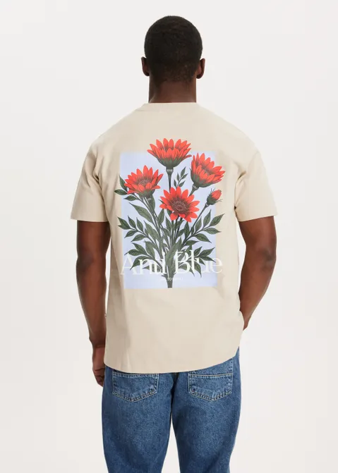 T-shirt met print red flower zand (ZND.L)