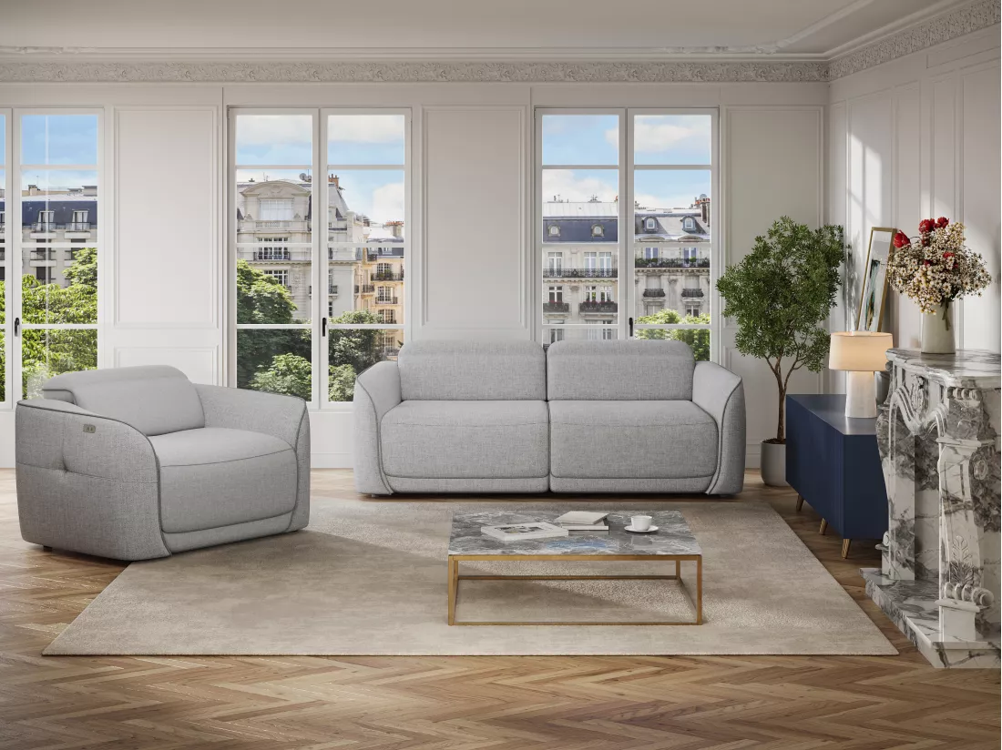 Fauteuil relax électrique en tissu chiné gris clair OZARTO