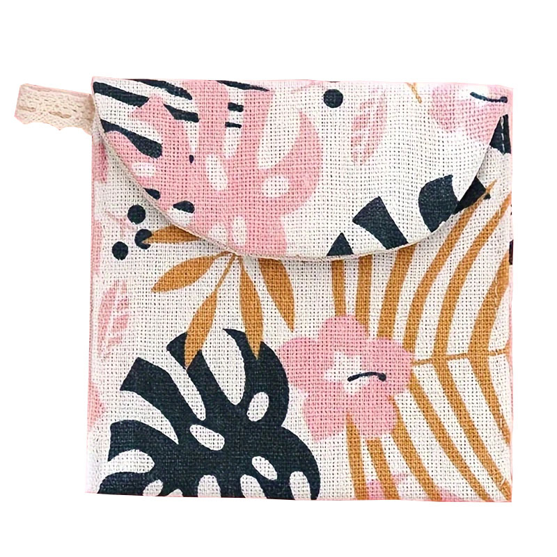 (12x12cm) Leinen Hygieneartikel Organizer Aufbewahrungs Necessaire für Binden / Slipeinlagen / Tampons - Bunt