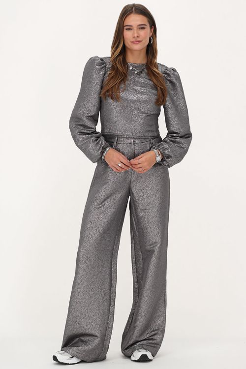 Zilverkleurige lurex top met strik