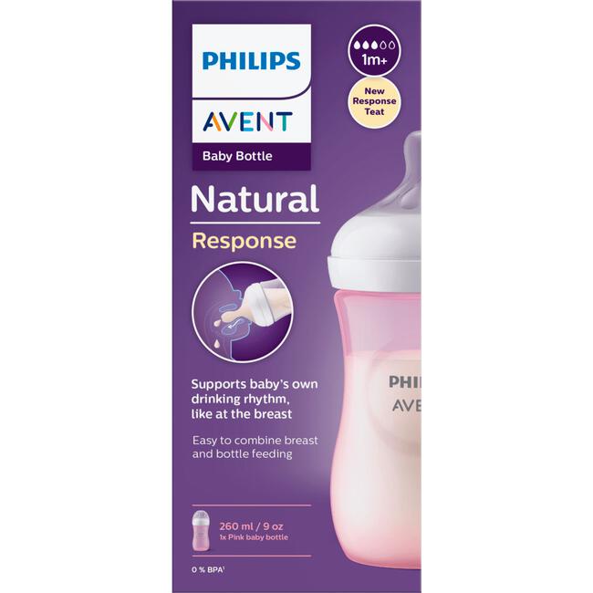 Avent Natural Response Babyfles Roze 1+ mnd