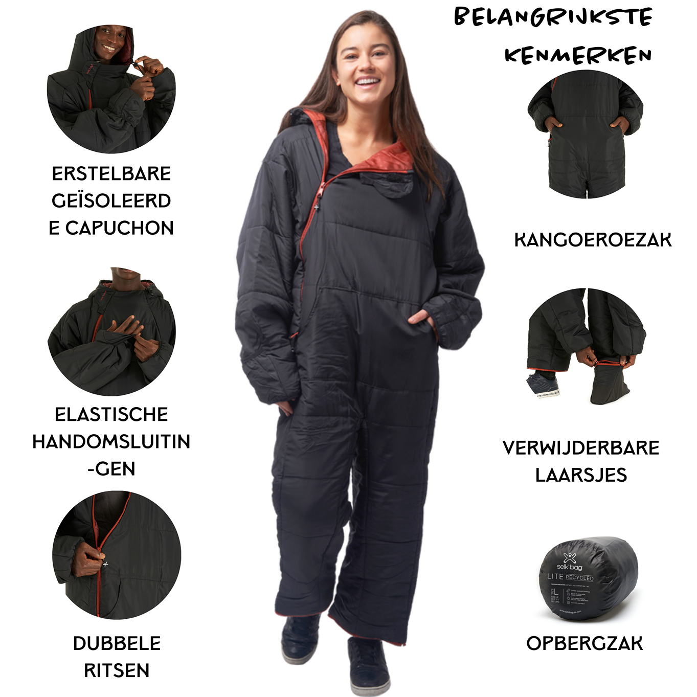 Selk’bag Lite Zwart Gerecycleerde Slaapzak - L