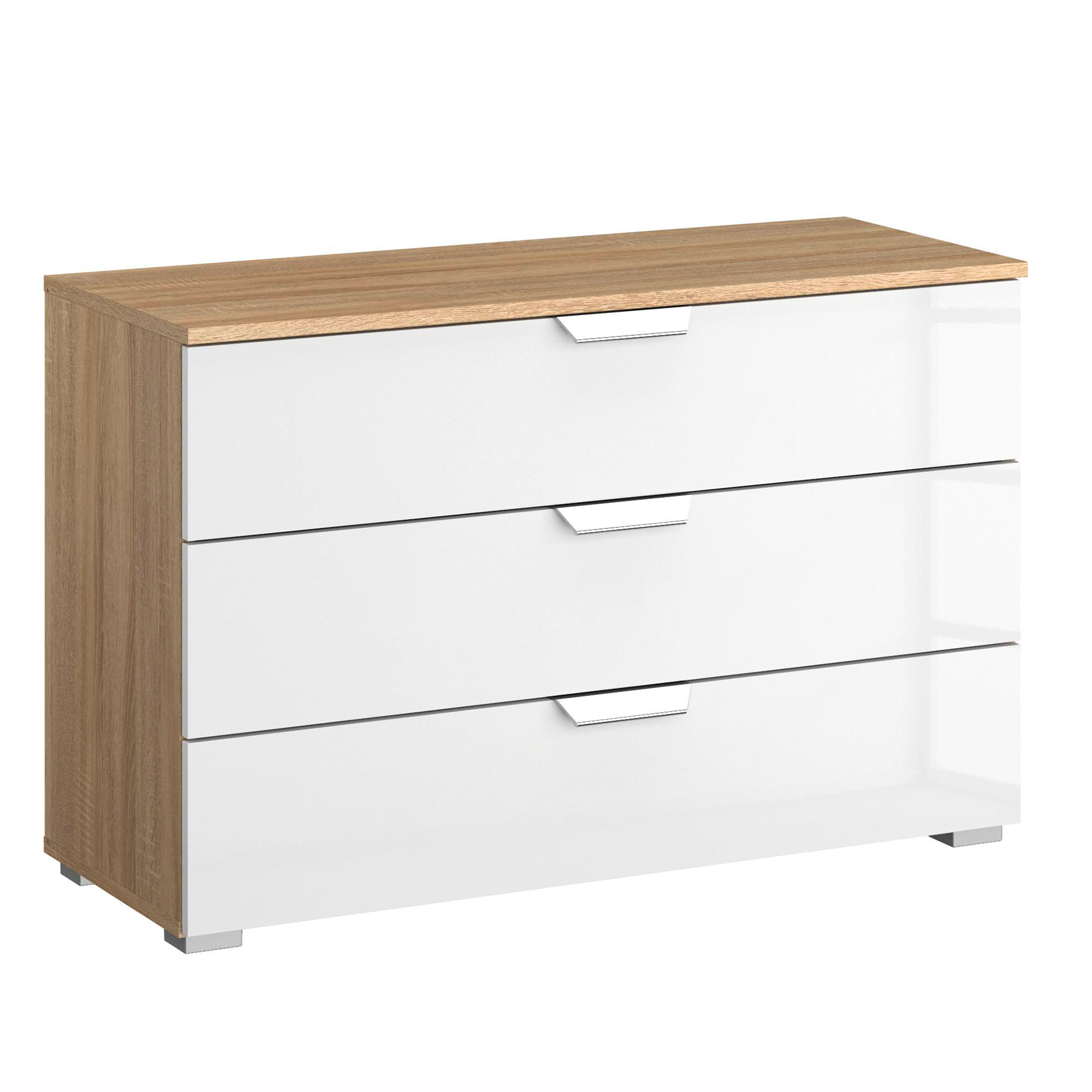 Kommode - weiß Hochglanz-Sonoma Eiche - 3 Schubkästen - 93 cm