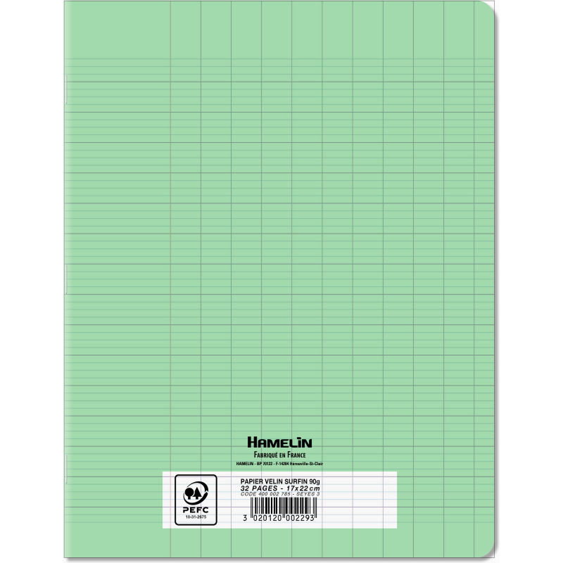 Cahier Conquerant Classique Agrafe 170X220 32P 90G Seyes 3Mm Polypro Vert