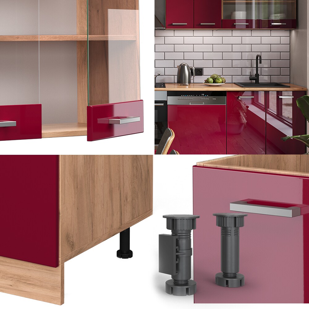 Vicco Küchenzeile Küchenblock Einbauküche R-Line 300cm Kühlumbauschrank Bordeaux