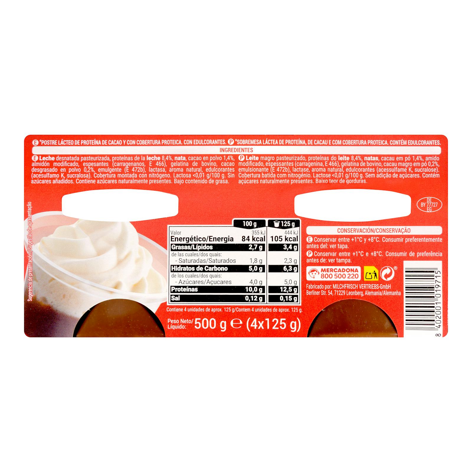 Coupe de chocolat et de crème + Protein Hacendado 12,5 g de protéines