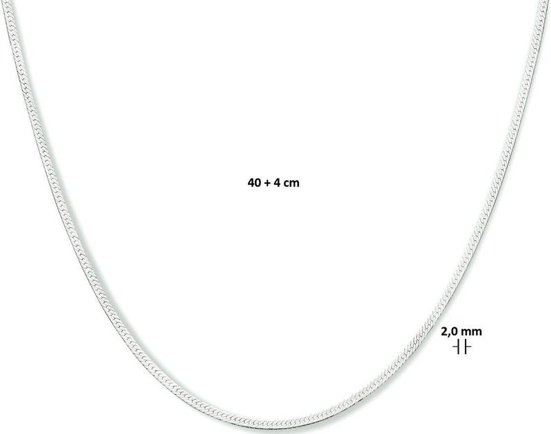 Zilver - Gerhodineerde Collier - 40 cm - 925 Zilver - Plat