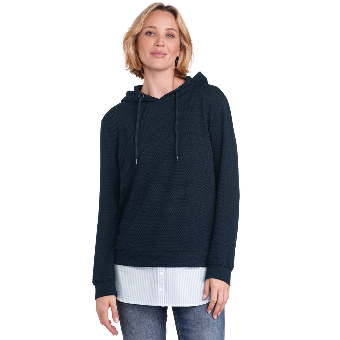 Gina Benotti Damen Hoodie mit Bluseneinsatz dunkelblau